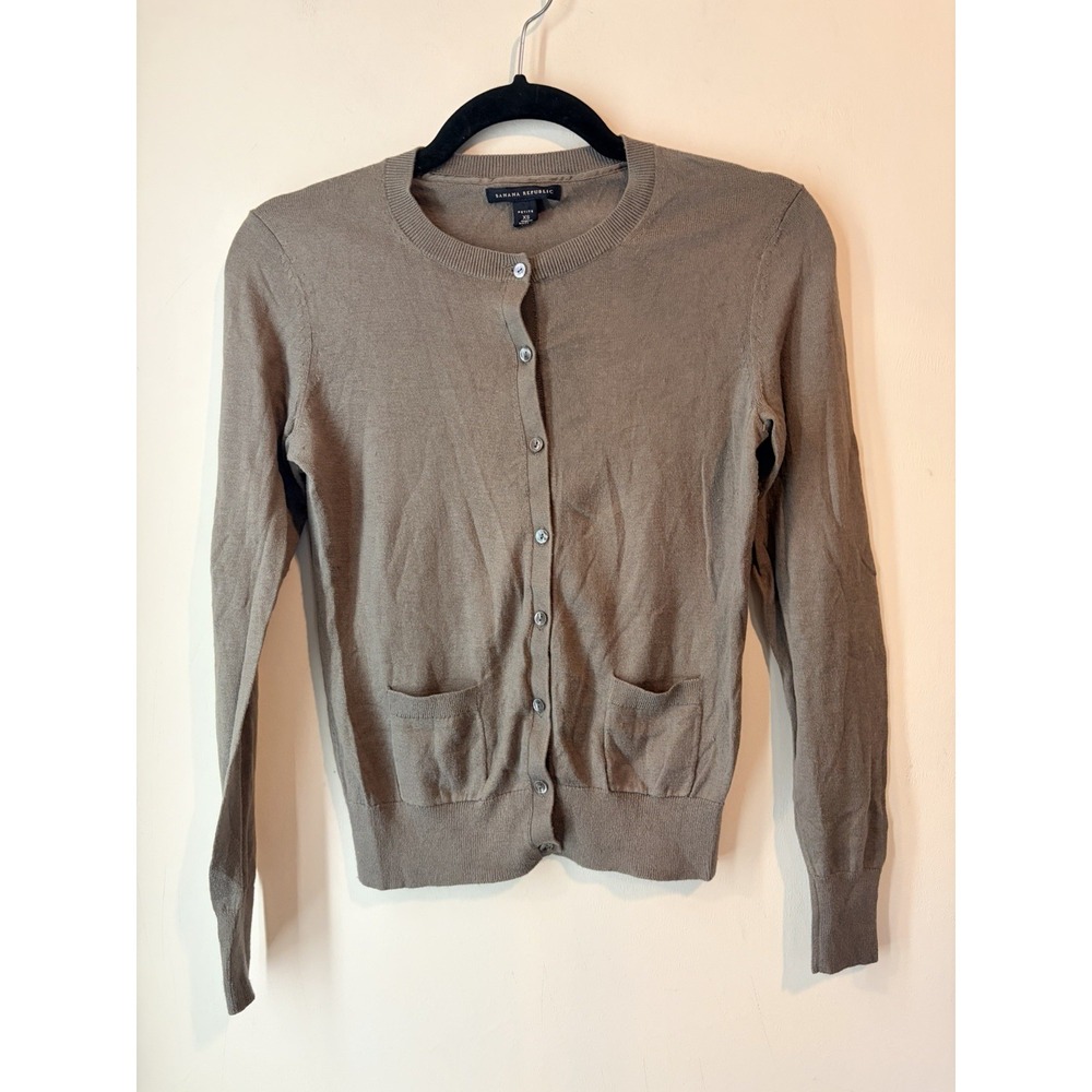 Banana Republic Pima Cotton Cashmere Button Front Cardigan Gray Pockets XSP Crew